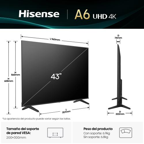 televisor Hisense 43A6Q UHD 4K VIDAA
