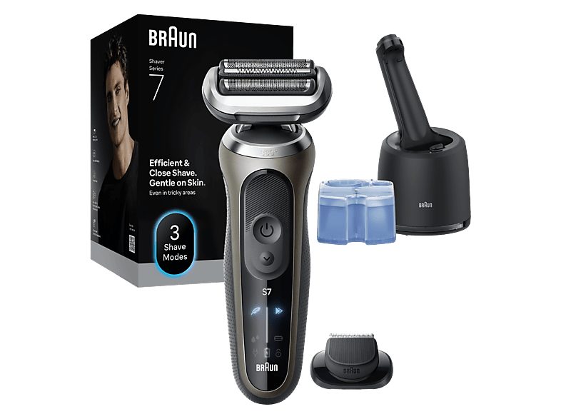 Afeitadora - Braun Afeitadora eléctrica Series 7 72-C7200CC,  3 modos, Centro SmartCare, 1 accesorio de precisión, Afeitado en seco y mojado, Oro