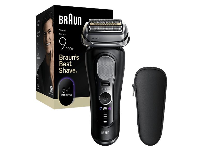 Afeitadora - Braun Afeitadora eléctrica Series 9 PRO+ 9600s, Pro SensoAdapt, 60 minutos autonomía, Afeitado en seco y en mojado, Negro