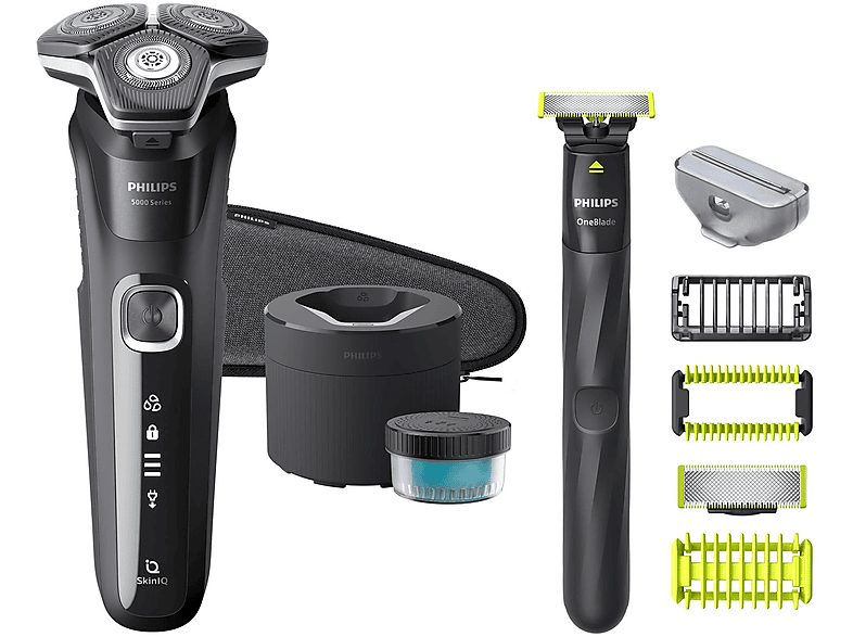 Afeitadora - PHILIPS S5898/79, 60 min, carga rápida, recortador de precisión, lavable, afeitado en seco, afeitado en húmedo, Cromo