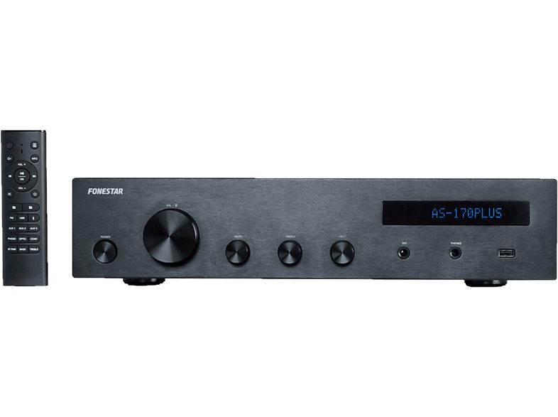 Amplificador estéreo - Fonestar AS170Plus, Bluetooth, Reproductor USB, 300W, Negro