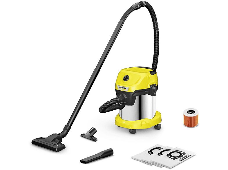 Aspirador con bolsa - KARCHER 1.628-150.0, 1000 W, Depósito 15 l, Negro, Acero inoxidable, Amarillo
