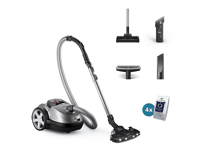 Aspirador con bolsa - PHILIPS 8000 series XD8152/12, 900 W, Depósito 4 l, Gris, Metálico