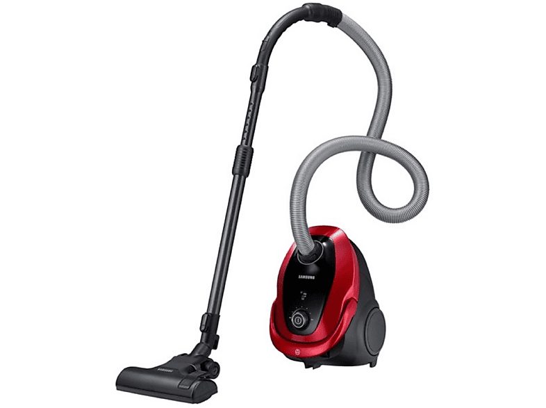 Aspirador con bolsa - SAMSUNG VC07M25E0WR/GE, 750 W, Potencia de succión 200 AirWatt, Depósito 2,5 l, Negro, Rojo