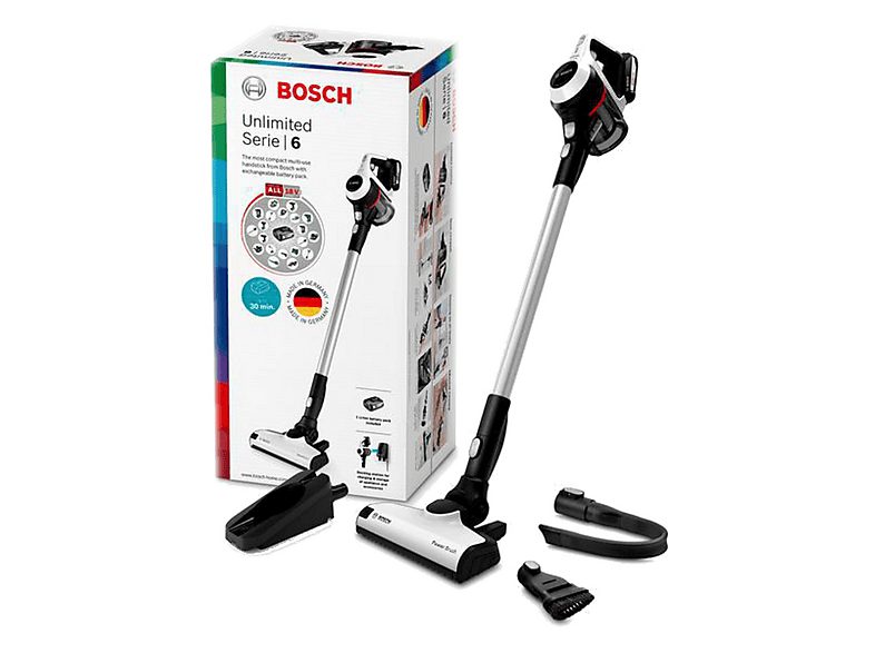 Aspirador de mano - BOSCH BCS61113, 6 W, Depósito 0,3 l, Autonomía 30 min, Blanco
