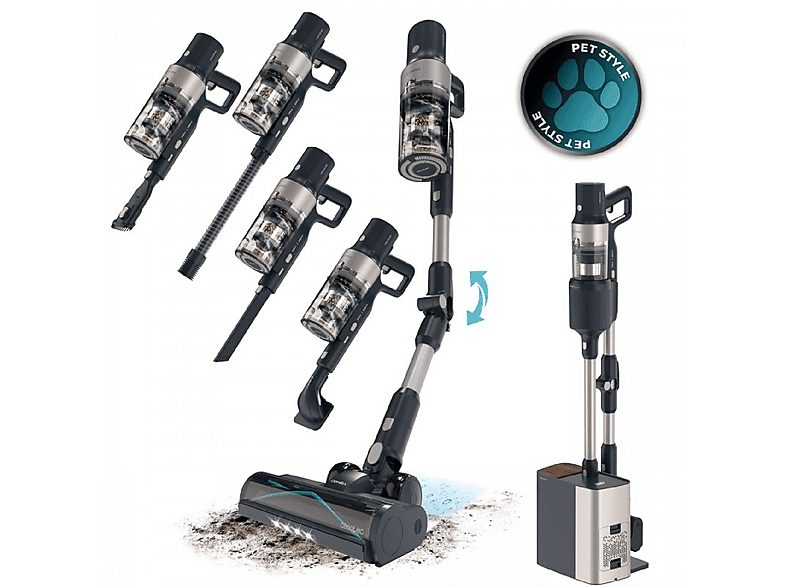 Aspirador escoba - CECOTEC Conga Rockstar 5500 Hurricane Station Pet Flex, 700 W, Potencia de succión 30 kPa, Depósito 0,5 ml, Autonomía 120 min, Multicolor