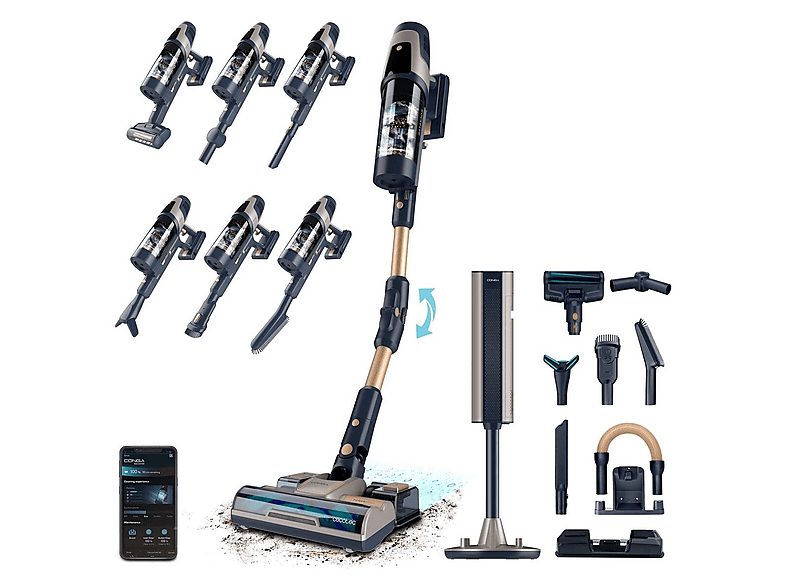 Aspirador escoba - CECOTEC RZ90 AI AquaPet Flex Connected, 850 W, Potencia de succión 310 AirWatt, Depósito 0,6 l, Autonomía 120 min, Gris