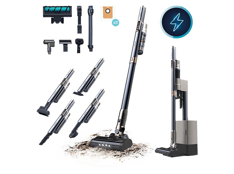 Aspirador escoba - Cecotec Scoba 3000 Station 2 en 1 ultraligero con base de autovaciado, 210 W, 20 kPa, Autonomía 40 min, Cepillo Jalisco, Azul