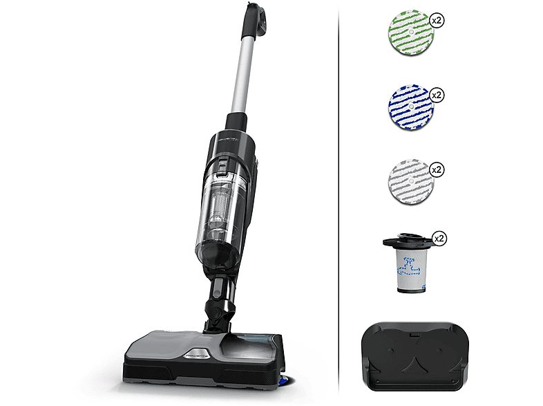 Aspirador escoba - ROWENTA ROWGZ3039WO, 215 W, Potencia de succión 215 W, Depósito 0,55 l, Autonomía 60 min, Negro y gris