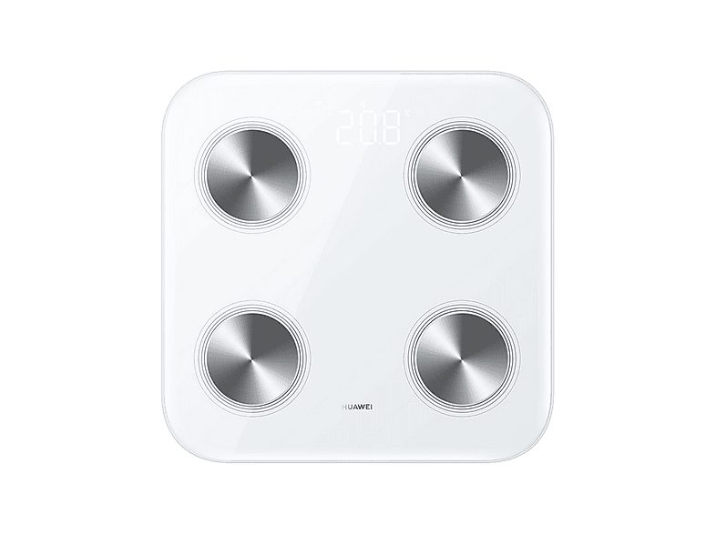 Báscula de baño - HUAWEI 55026228, Peso máximo 150 kg, Batería/s AAA, Indicador Masa Corporal (IMC), Bluetooth, Blanco
