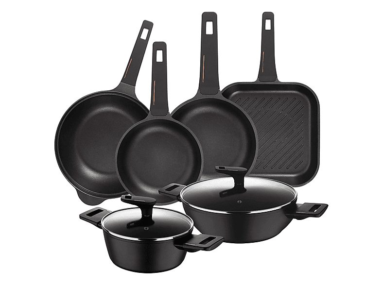 Batería de cocina - BERGNER PK8742, 2.2 l, Aluminio forjado, Negro