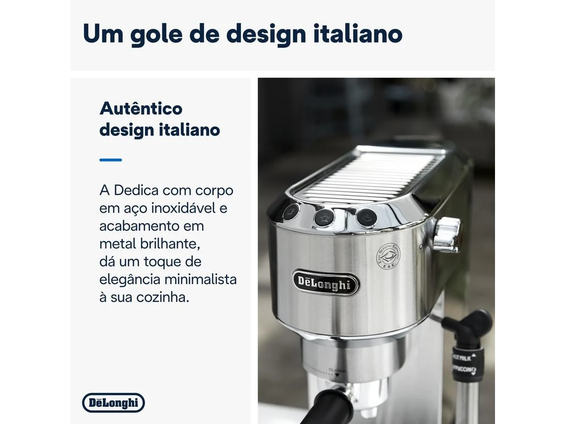 Cafetera DELONGHI Dedica Style EC685.M (15 bar - Gris)