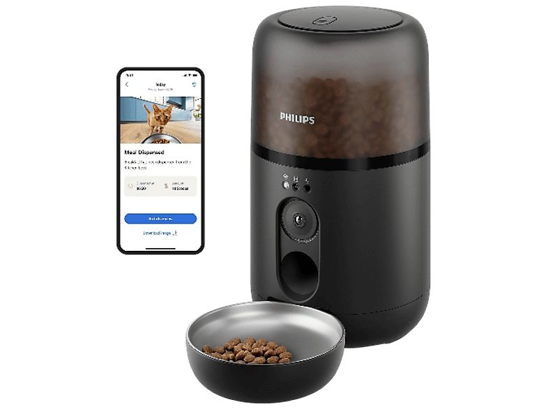Comedero automático inteligente - Philips PAW5320/02, Detección Movimiento, Programación Comidas, Notificación Reposición, Cámara/Audio HD, Aplicación