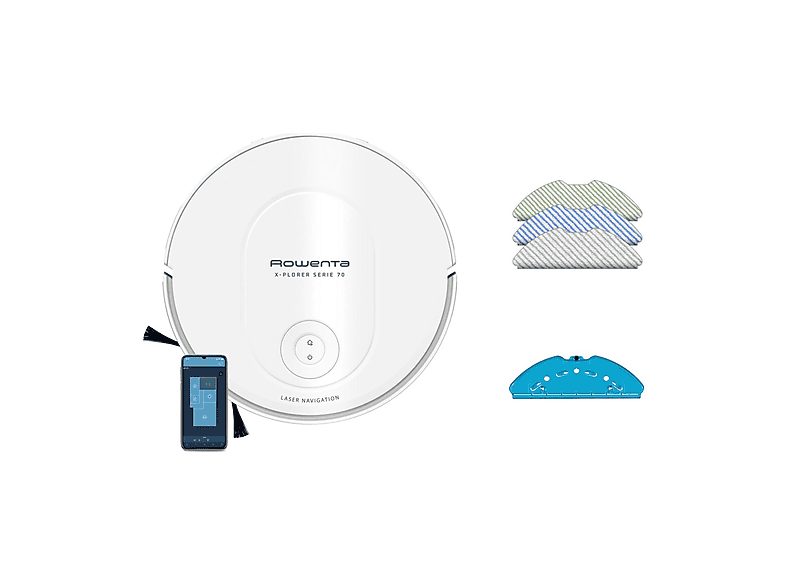 Robot aspirador - ROWENTA X-Plorer  Series 70 RR8477, 1 kW, Potencia de succión 2,3 kPa, Depósito 0,4 l, Autonomía 120 min, Branco